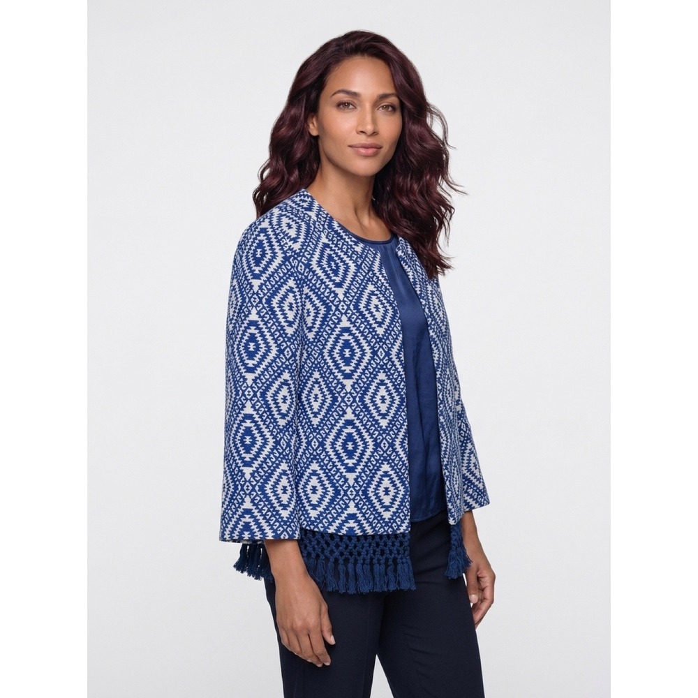 J.McLaughlin Rialto LS Crew Nck Crop Jacket W/Crochet Fringe XL NWT